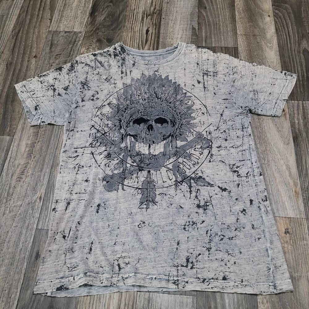 Affliction Reversible T Shirt Y2K Chief Skull Men's Large (Pit Hole)